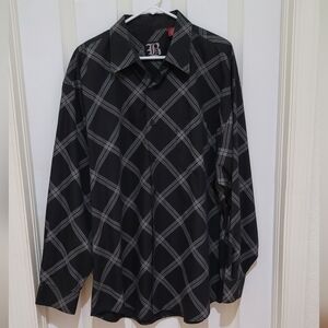 LB Black Mens Checkered Long Sleeve Button Down Shirt
